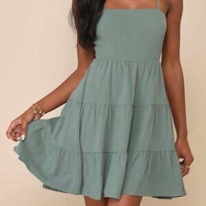 Lulus Make A Day Of It Green Cutout Tiered Mini Dress - Size M